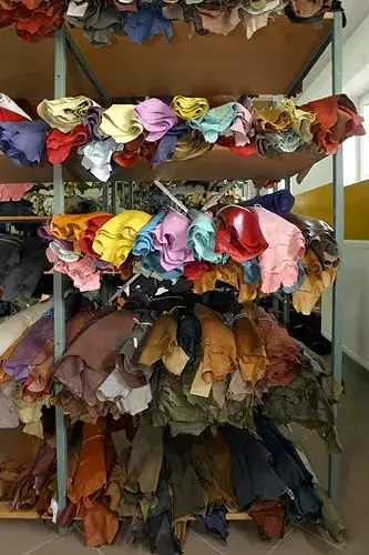 Yellow and green leathers displayed at METAFORA wholesale