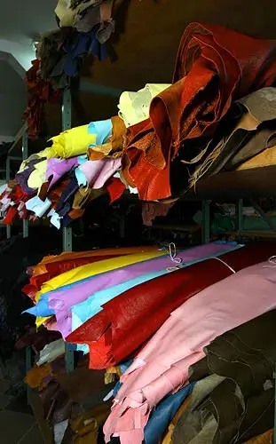 Yellow and green leathers displayed at METAFORA wholesale